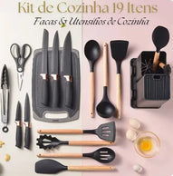 SUPER Kit Completo de Utensílios de Cozinha Luxo de 19 Peças Com Tábua em Silicone Kitchen Pro®