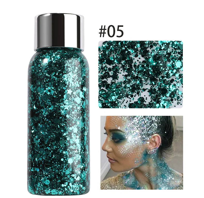 Gel Brilhante Lantejoulas, Brilho Corporal, Longa Atuação, Rosto, Olhos, Cabelo, Formatura, Festa, Balança de Sereia, Não é Fácil de Tirar Maquiagem