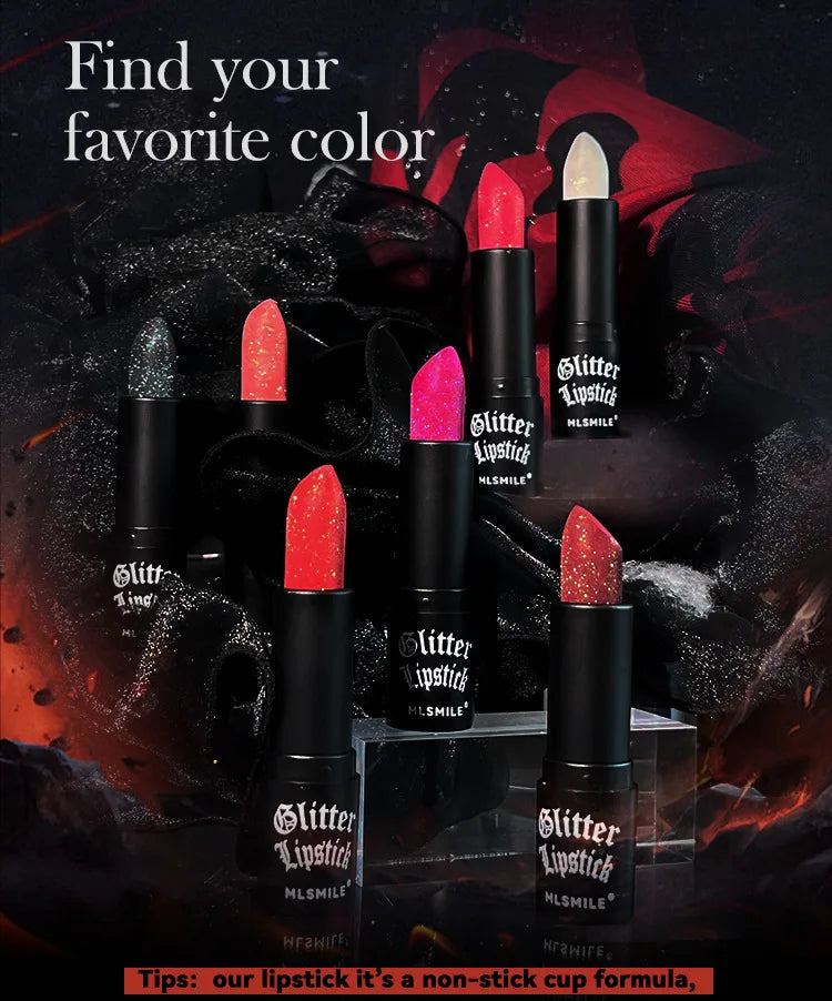 7 cores glitter batom à prova dlong água de longa duração diamante perolado metálico batom preto lipgloss feminino lábios maquiagem cosméticos