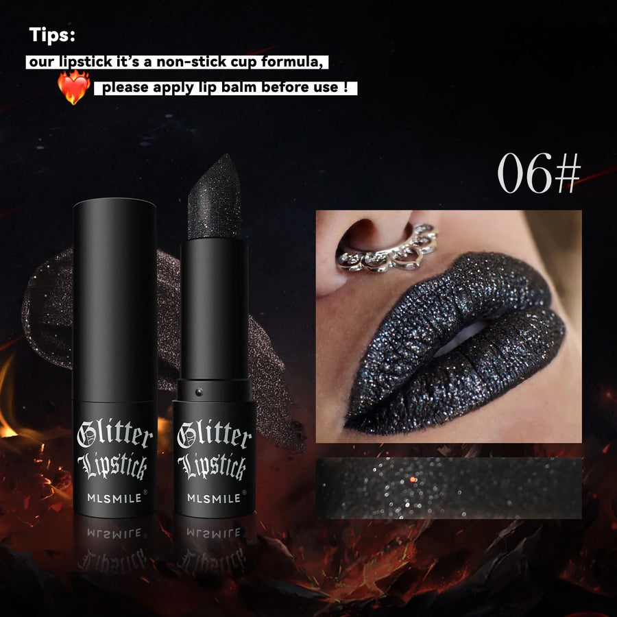 7 cores glitter batom à prova dlong água de longa duração diamante perolado metálico batom preto lipgloss feminino lábios maquiagem cosméticos