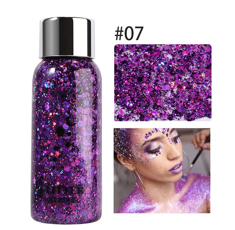 Gel Brilhante Lantejoulas, Brilho Corporal, Longa Atuação, Rosto, Olhos, Cabelo, Formatura, Festa, Balança de Sereia, Não é Fácil de Tirar Maquiagem