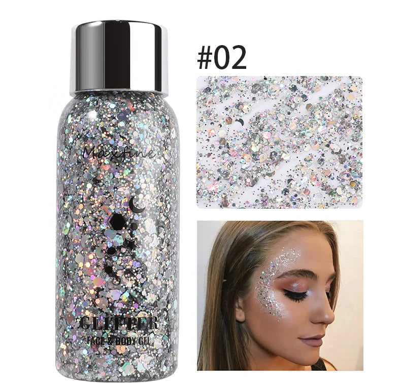 Gel Brilhante Lantejoulas, Brilho Corporal, Longa Atuação, Rosto, Olhos, Cabelo, Formatura, Festa, Balança de Sereia, Não é Fácil de Tirar Maquiagem