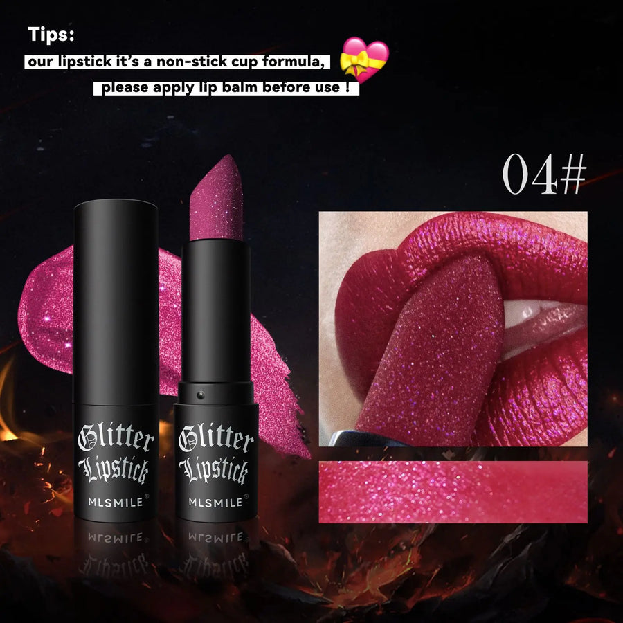7 cores glitter batom à prova dlong água de longa duração diamante perolado metálico batom preto lipgloss feminino lábios maquiagem cosméticos