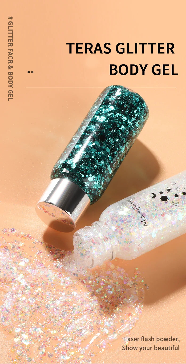 Gel Brilhante Lantejoulas, Brilho Corporal, Longa Atuação, Rosto, Olhos, Cabelo, Formatura, Festa, Balança de Sereia, Não é Fácil de Tirar Maquiagem