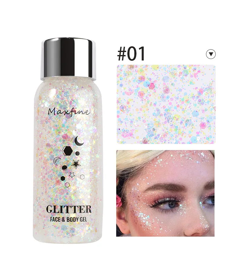 Gel Brilhante Lantejoulas, Brilho Corporal, Longa Atuação, Rosto, Olhos, Cabelo, Formatura, Festa, Balança de Sereia, Não é Fácil de Tirar Maquiagem