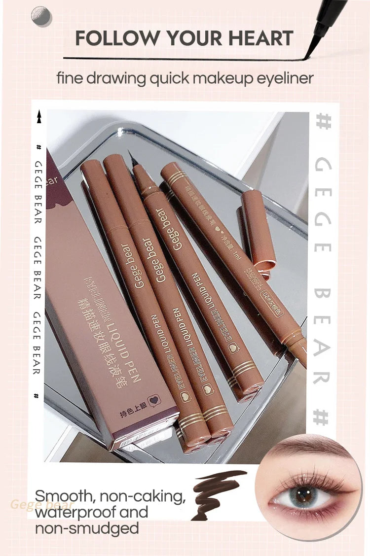 Gege Bear-Caneta delineador líquido à prova d'água, à prova de manchas, maquiagem rápida e precisa, secagem rápida e suave