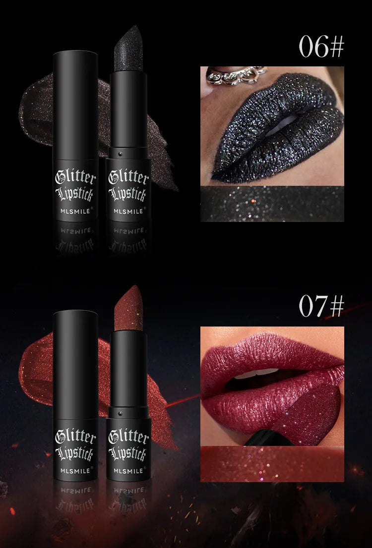 7 cores glitter batom à prova dlong água de longa duração diamante perolado metálico batom preto lipgloss feminino lábios maquiagem cosméticos