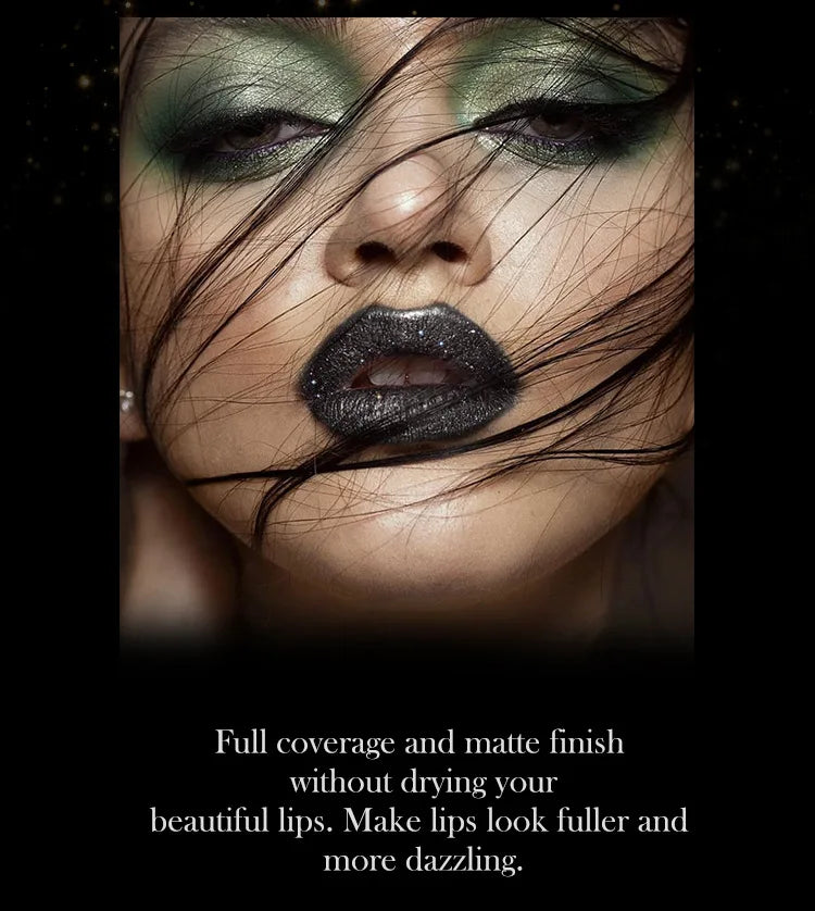 7 cores glitter batom à prova dlong água de longa duração diamante perolado metálico batom preto lipgloss feminino lábios maquiagem cosméticos